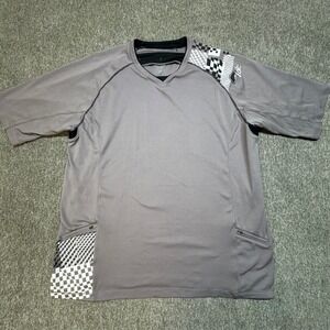 Zoic Men's 2XL Gray V-Neck Cycling Jersey Short Sleeve Zip Pockets Checkerboard